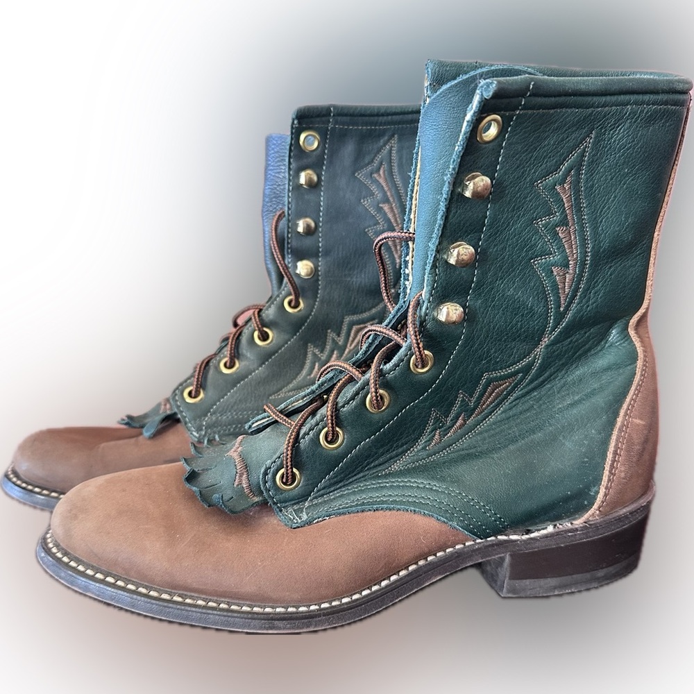 Vintage Laredo 💚 Western Two-tone Green and Tan Roper Kiltie Boots 8M